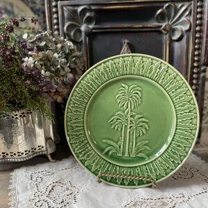 Vintage Bordallo Pinheiro green ceramic palm trees salad plate